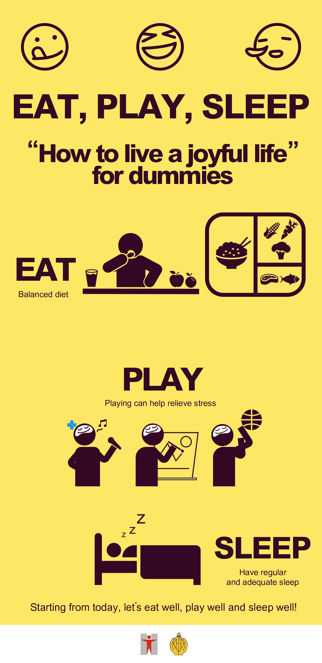 Tips To Beat STRESS/Eat Smart/Have an adequate mount of protein for breakfast, such as peanuts, oats or peas/Have 2 servings of fruit + 3 servings of vegetables every day/Drink 6 to 8 glasses of fluid every day/# particularly when you are stressed out/* 1 glass = 240mL/Avoid processed food/Avoid drinks that contain caffeine, such as coffee, tea or cola/Avoid alcohol